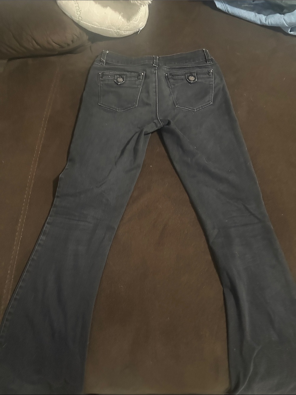 White House Black Market Women's Navy Flare Jeans with Button-Detail Pockets